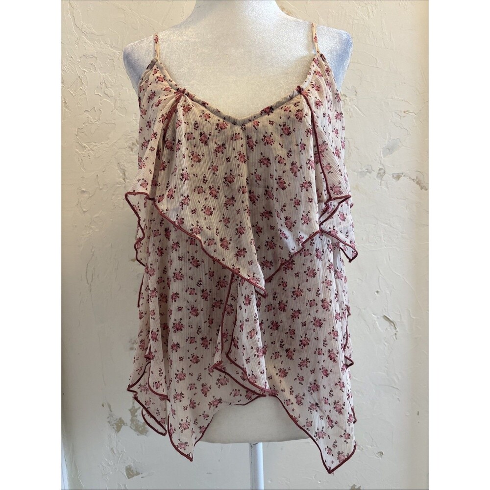 Abercrombie & Fitch pink floral ruffle blouse SZ L Fairycore Hanker Chief Hem